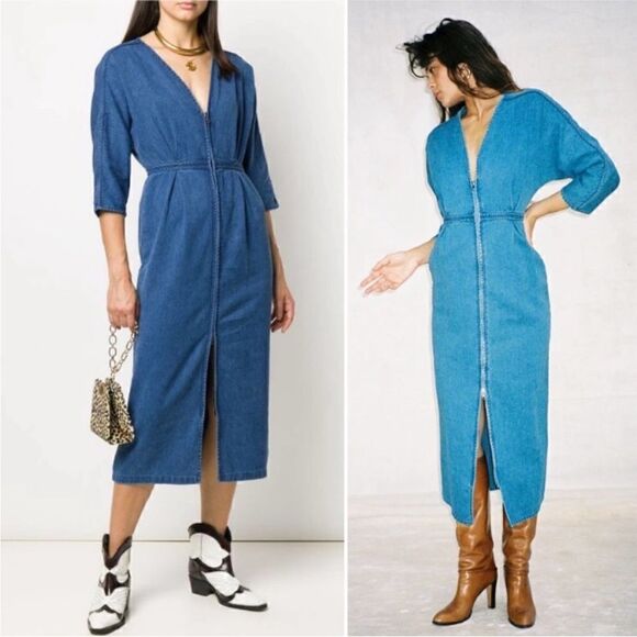 NWT Mara Hoffman Dress Annetta Denim Midi Button Down in Blue - Picture 5 of 9